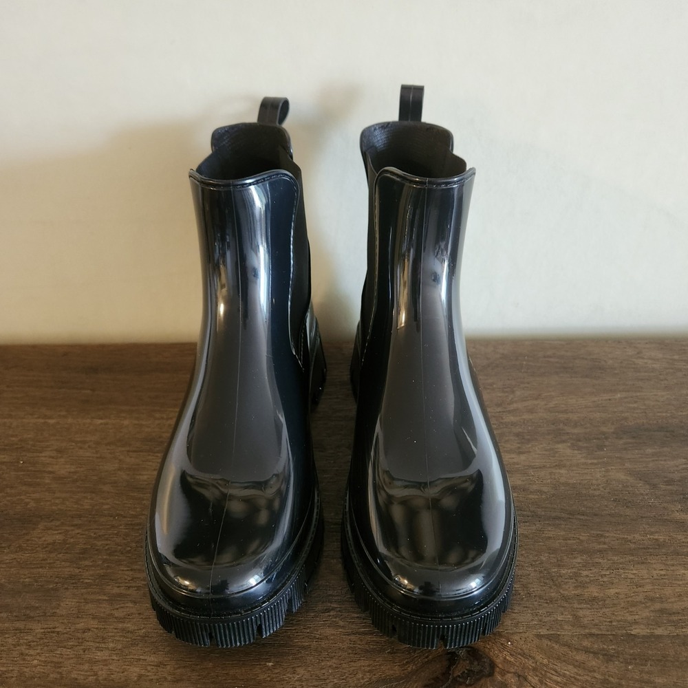 Lemon Jelly Chelsea Rain Boots Womens Size EU39 US9 Black Block Heal Lug Sole